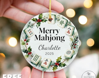 Merry Mahjong Ornament – Personalized Mahjong Christmas Ornament – Custom Mahjong Lover Gift – Mahjong Tree Decoration Holiday Keepsake