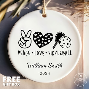 Pickle Ball Ornament, Custom Pickleball Decor, Pickleball Gift, Pickleball Ornament, Pickleball Player Gift for Her, Peace Love Pickleball