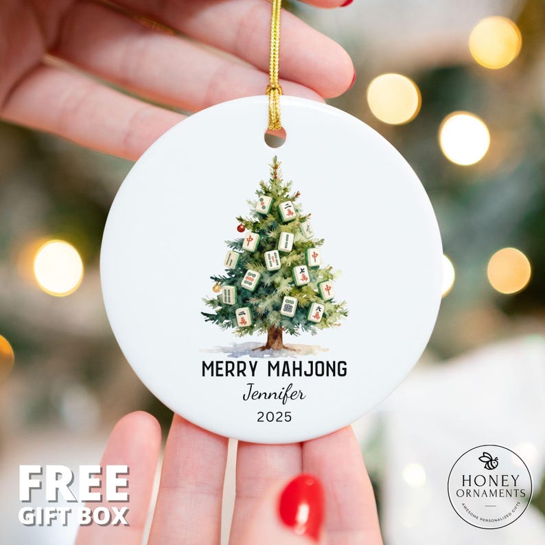 Merry Mahjong Ornament Personalized Mahjong Christmas Tree Ornament Mahjong Lover Gift Ceramic Mahj Holiday Decor Game Night Keepsake