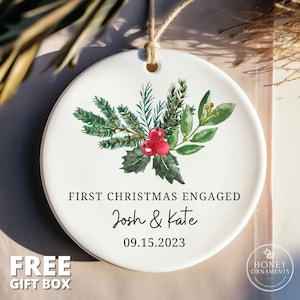 First Christmas Engaged Ornament -  Couple Engagement Names Ornament 2025 - Custom Mistletoe Ornament - Personalized Newly Engaged Gift