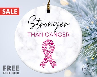 Stronger than Cancer Survivor Gift, Personalized Breast Cancer Gifts, Cancer Fighter Ornament, Custom Cancer Encouragement Gift