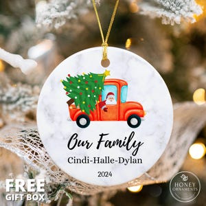 Personalized Family Christmas Ornament, Custom Name Ornament - 2024 Holiday Keepsake - Family Tree Décor, Santa Truck Ornament for Christmas