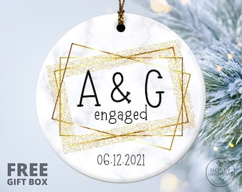 Engaged Ornament, Personalized Engagement Ornament, Custom Engagement Keepsake, First Christmas Engaged Ornament, Couples Ornament Gifts