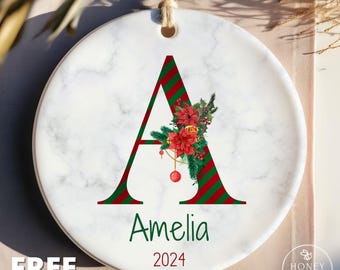 Family Christmas Ornament, Personalized Name Ornaments, 2025 Custom Initial Ornament, Christmas Decoration Gift, Monogram Alphabet Ornament