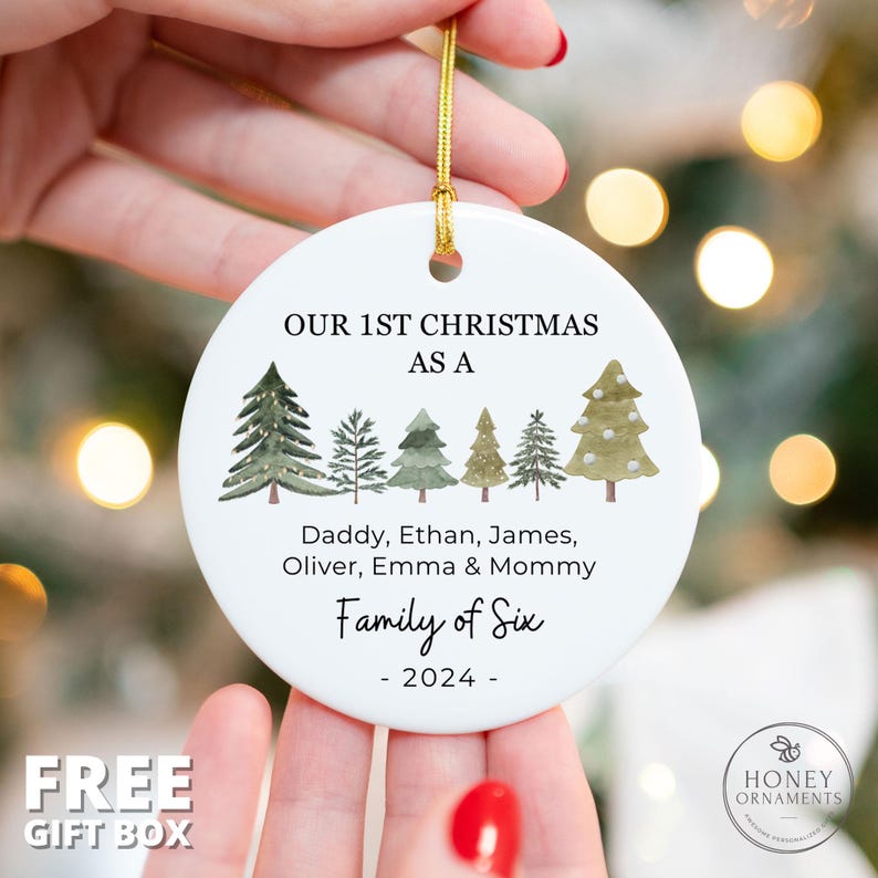 Family of Six Christmas Ornament, Personalized New Baby's First Christmas Ornament, Family of 6, First Christmas Ornament, Family Ornament