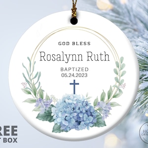 Personalized Baptism Ornament, God Bless Christening Gift, Christened Keepsake for Her, Gift for Goddaughter, Baptized Gift from Godmother