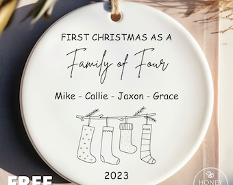 Family of Four Christmas Ornament, Family of 4, Family Ornament, Personalized New Baby&#39;s First Christmas Ornament, First Christmas Ornament
