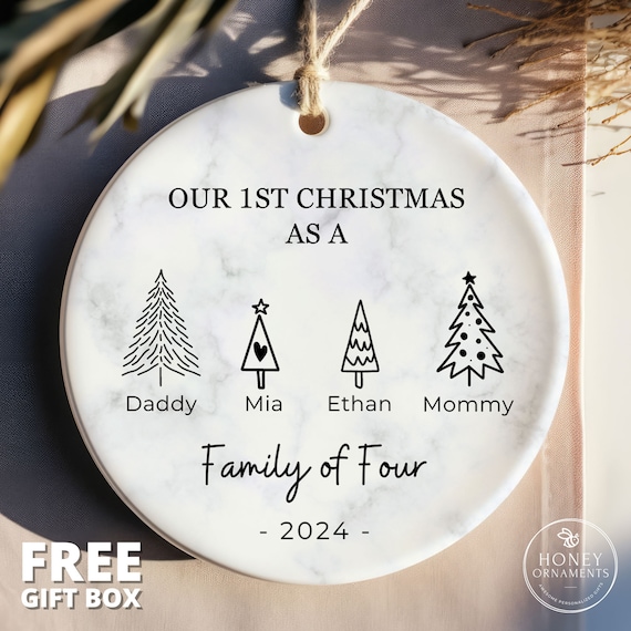 Family of Four Ornament, New Baby Ornament, Family of 4 Christmas Ornament, First Christmas Gift, Baby First Gift, Baby Custom Name Ornament