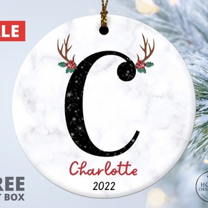 Personalized Family Ornament, 2023 Custom Alphabet Ornament, Christmas Deer Antlers Gift, Monogram Initial Ornament, Christmas Tree Ornament