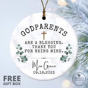 Personalized Godparents Ornament, Godmother Gift, Godfather Thank You Keepsake, Custom Godparents are a Blessing, Christening Baptism Gift
