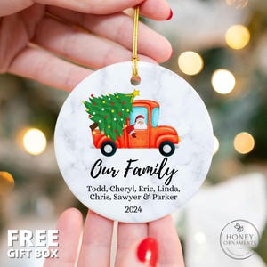 Personalized Family Christmas Ornament, Custom Name Ornament - 2024 Holiday Keepsake - Family Tree Décor, Santa Truck Ornament for Christmas