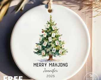 Merry Mahjong Ornament Personalized Mahjong Christmas Tree Ornament Mahjong Lover Gift Ceramic Mahj Holiday Decor Game Night Keepsake