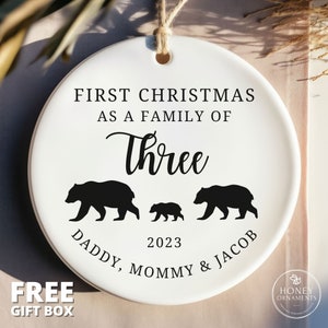 Personalized First Christmas as a Family Decoration, Family of Three, Four, Five, Family Ornament, Baby&#39;s First Christmas Ornament, New Baby