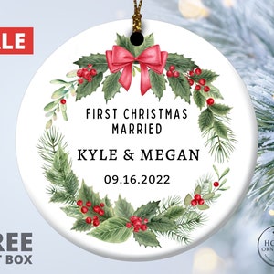 First Anniversary Gift for Couple, Mr and Mrs Christmas Ornament, Our First Christmas Married Ornament, Personalized Newlywed Gift Keepsake