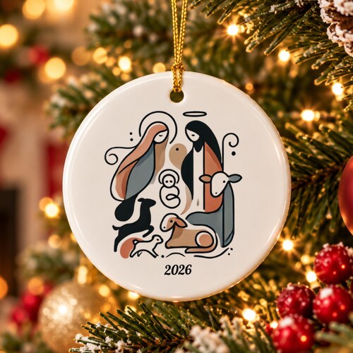 Nativity Ornament - Holy Family Christmas Keepsake | Baby Jesus Scene - Ceramic Religious Holiday Décor With Gift Box