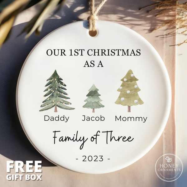 Family of Three Christmas Ornament - Family of 3 - Family Ornament - Personalized Baby's First Christmas Ornament, First Christmas Ornament