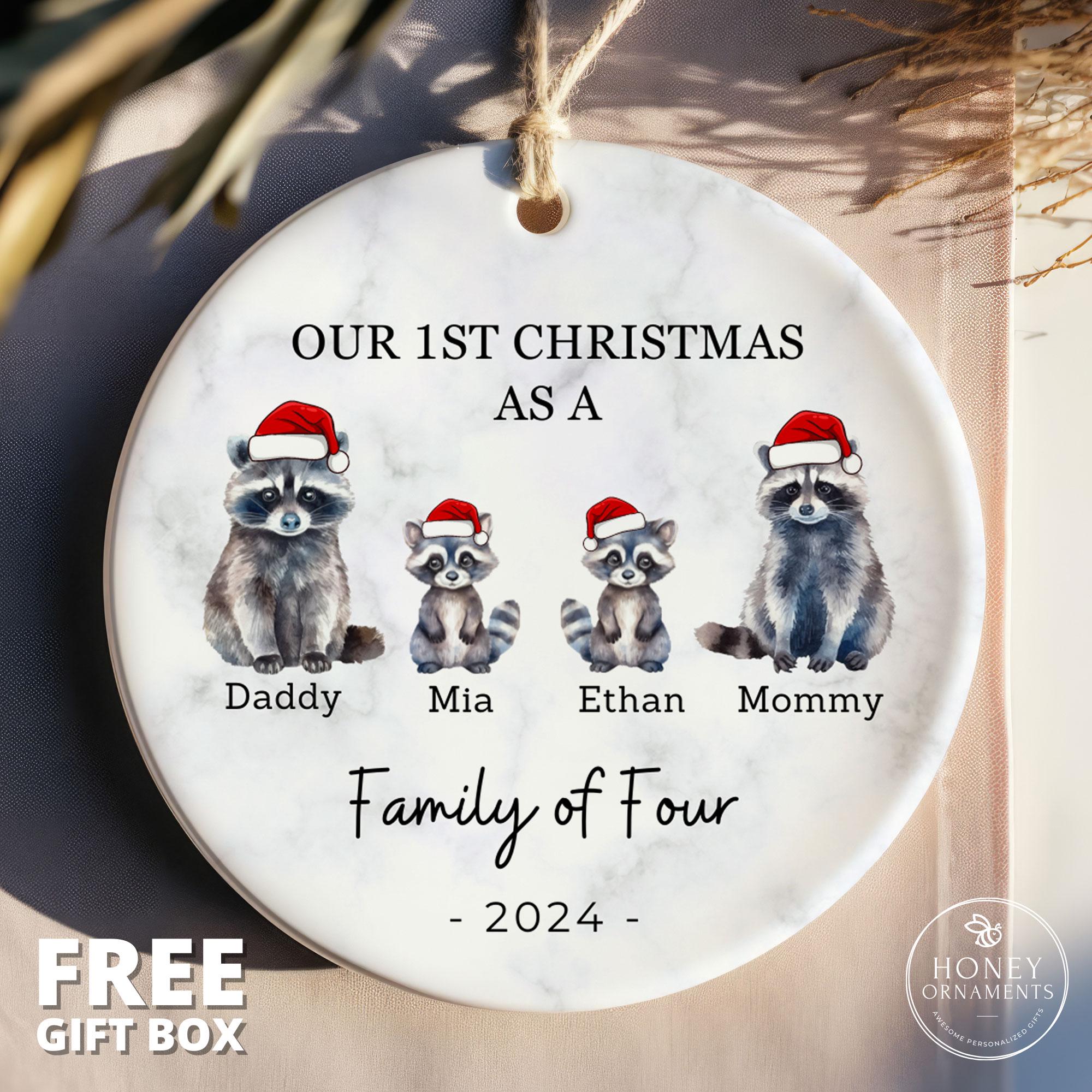Family of Four Christmas Ornament, Family of 4, Family of 4 Ornament, Family of Four Gift, New Baby Ornament, Family of Four, Raccoon