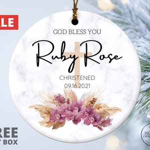 Personalized God Bless Christening Ornament, Baptism Ornament, Custom Christened Keepsake, Girl Baptism Gift, Goddaughter Baptism Gift