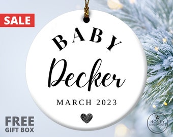 Pregnancy Announcement Baby Ornament, Baby Announcement to Husband, Personalized Last Name Announcement Baby Gift, Baby Shower Décor
