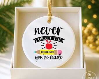 Teacher Appreciation Ornament, Apple Pencil Design, Gift Box Included