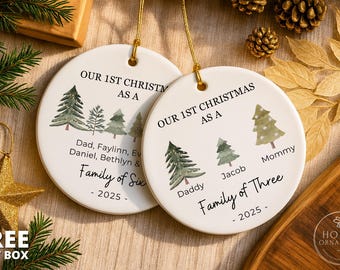 Family of Three Christmas Ornament - Family of 3 Ornament - Family Ornament - Personalized Baby's First Christmas Ornament, New Parent Gift