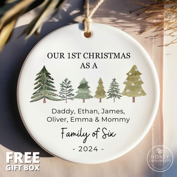 Family of Six Christmas Ornament, Personalized New Baby's First Christmas Ornament, Family of 6, First Christmas Ornament, Family Ornament