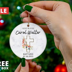 Personalized Baptism Ornament, God Bless Baptized Ornament, Custom Name + Date Baptized Keepsake, Christened Ornament, Christening Ornament