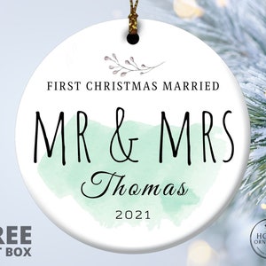 Personalized First Christmas Married Ornament, Mr and Mrs Christmas Ornament, Custom Marriage Gifts Keepsake, Newly Married Gift