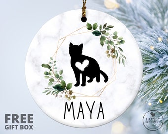 Cat Name Christmas Ornament, Pet Ornament, Personalized Cat Christmas Ceramic Ornament, Custom Cat Lover Gift, Cat Christmas Gift