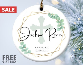 Baptism Gift from Godmother, Personalized Baptism Ornament, Christening Ornament, Custom Name / Date Christened Keepsake, Ceramic Ornament