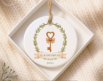 Custom First Christmas New Home Ornament 2025 House Key Design Personalized Address Keepsake Gift for Homeowners Realtor Closing Gift Idea