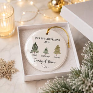 Family of Three Christmas Ornament - Family of 3 Ornament - Family Ornament - Personalized Baby's First Christmas Ornament, New Parent Gift