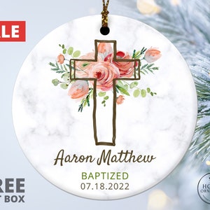 Personalized Baptism Ornament, God Bless Baptized Ornament, Custom Name + Date Baptized Keepsake, Christened Ceramic Ornament, Baptism Gift