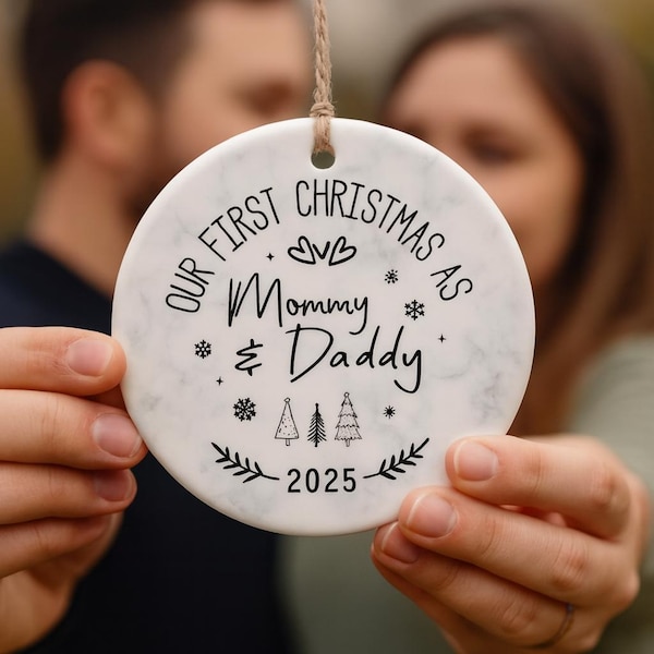 Décoration pour les nouveaux parents, cadeau pour les futurs parents, faire-part de bébé, notre premier Noël pour maman et papa, cadeau pour les nouveaux parents
