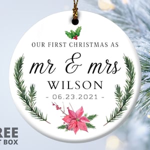 First Christmas Married Ornament, Newly Married Gift, Personalized Christmas Ornament, Our First Christmas Married as Mr and Mrs Ornament