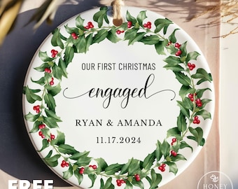 Engaged Ornament, Engagement Ornament Personalized, Engagement Gift for Couple, Engagement Gifts for Couple, Our First Christmas Ornament