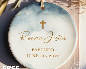 Boy Baptism Ornament, Personalized Porcelain Ornament, Custom Christening Gift for Boy, Godson Baptism Keepsake, Religious Baby Gift