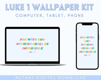 Luke 1:37 Wallpaper Kit, Christian iPhone Wallpaper, Christian iPad Wallpaper, Christian Mac Wallpaper, Bible Verse Luke 1, Blue Wallpaper