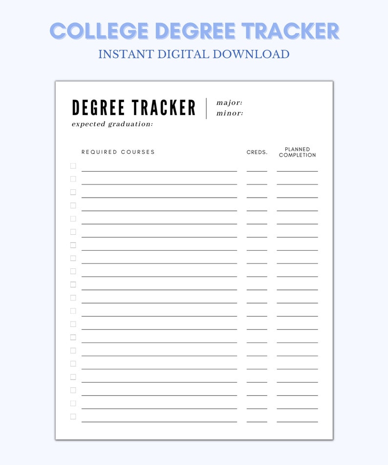 College Degree Tracker, College Student Planner - Etsy