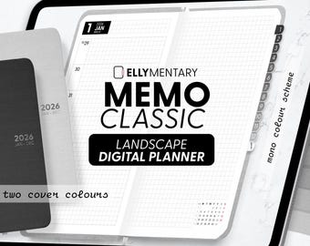 2026 Ellymentary Memo Classic Landscape Digital Planner - Dated iPad PDF | Daily Weekly Monthly   Hyperlinked | Sun/Mon start | Mono tabs