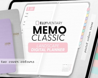2026 Ellymentary Memo Classic Landscape Digital Planner - Dated iPad PDF | Daily Weekly Monthly | Hyperlinked | Sun/Mon start | Pastel tabs