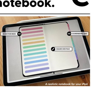 ELLYMENTARY MEMO Digital Notebook, fully hyperlinked index with blank sections and sub-sections square grid pdf notebook