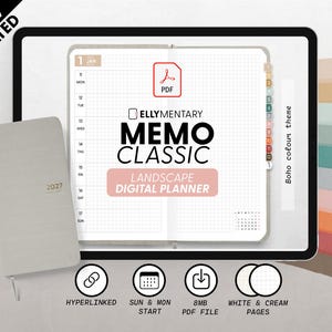 2027 Ellymentary Memo Klassisk landskapskalender Digital planerare - Daterad iPad PDF | Dagligen Veckovis Månadsvis | Hyperlänkad | Sön/Mån start | Boho Edition