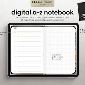 Caderno digital ELLYMENTARY A-Z, livro de receitas, 26 seções, guias a-z, 650 páginas de grade em branco com hiperlinks, estética realista