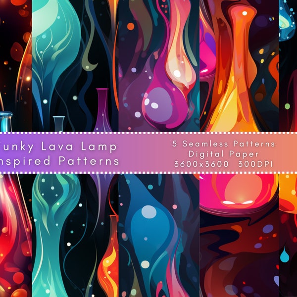 5 Pack of Funky Lava Lamp Inspired Seamless Backgrounds - DIGITAL ITEM