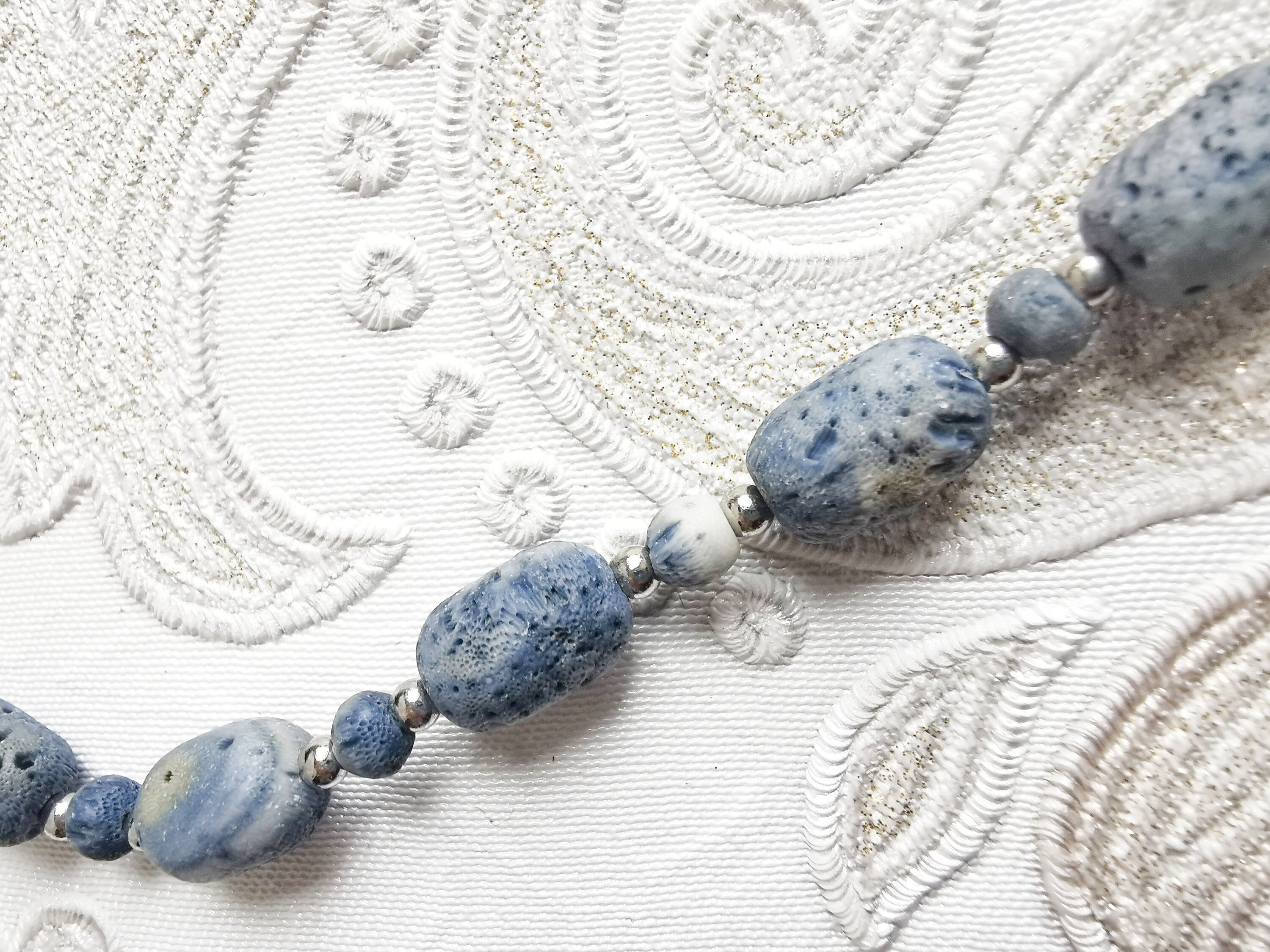 Blue Coral Necklace Choker Beads Vintage Etsy