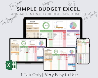 Modello di budget Excel, budget annuale e mensile, strumento di monitoraggio finanziario, budget per principianti, strumento di monitoraggio di entrate e uscite, gestione finanziaria.