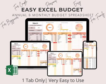 Modello di budget in foglio di calcolo Excel, pianificatore finanziario, budget per principianti, budget mensile, money tracker, modello di budget annuale.