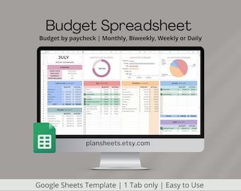 Foglio di calcolo del budget mensile, pianificazione del budget per fogli Google, budget per busta paga, bisettimanale, budget settimanale, modello di budget per principianti.