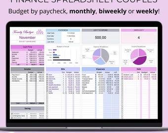 Foglio di calcolo del budget mensile Excel, pianificatore del budget familiare, contabilità finanziaria, pianificatore del budget solo per le spese, modello di reddito, budget facile.